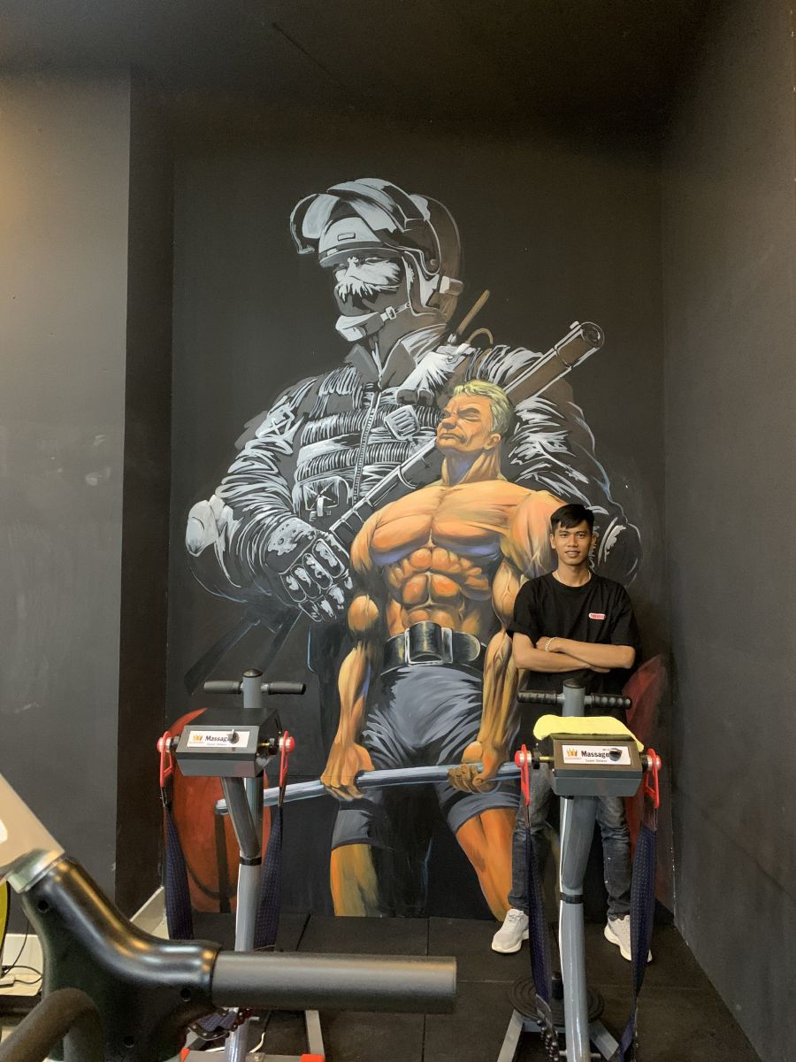 Tranh vẽ tường hiện đại trang trí phòng gym
