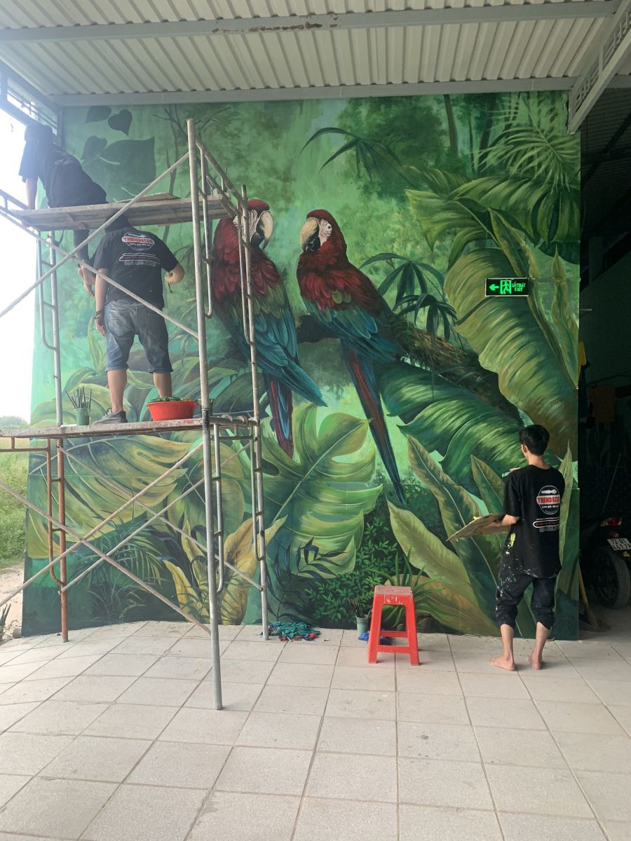 Vẽ tường trang trí mặt tiền quán cafe