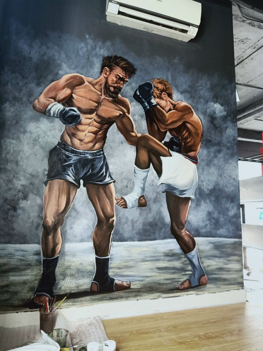 Tranh vẽ tường hiện đại trang trí phòng gym