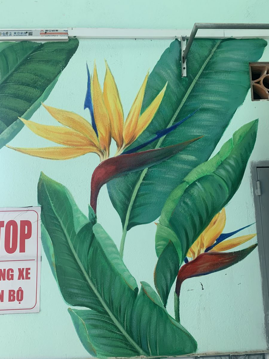 Vẽ tranh tường hoa lá trang trí nhà trọ