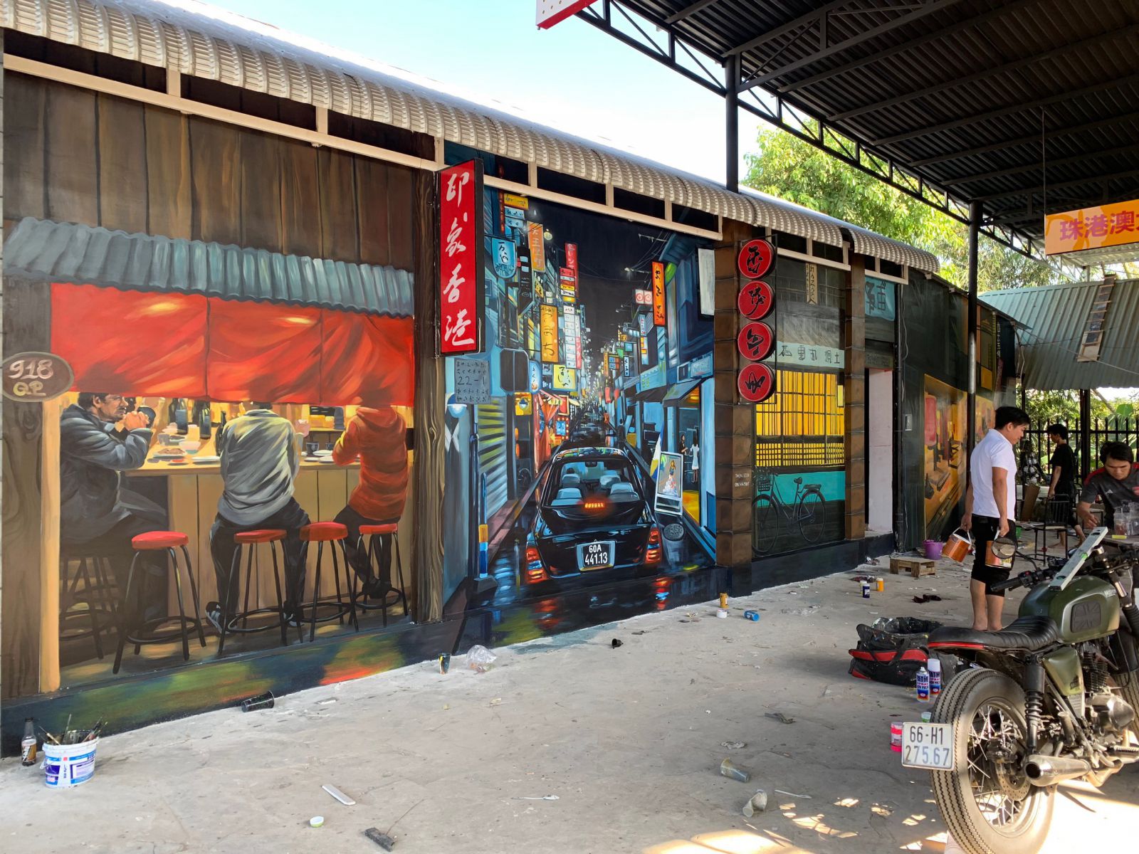 vẽ tranh tường 3d phát sáng phố HongKong