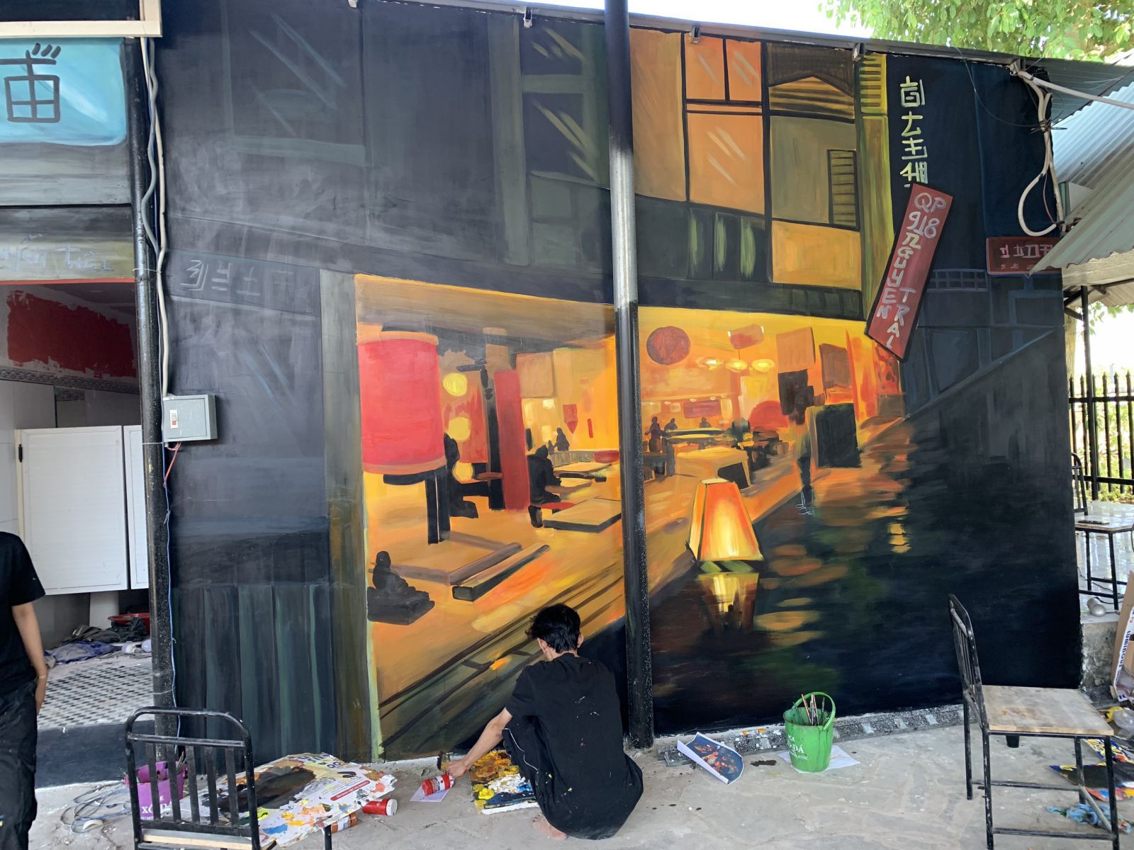 vẽ tranh tường 3d phát sáng phố HongKong