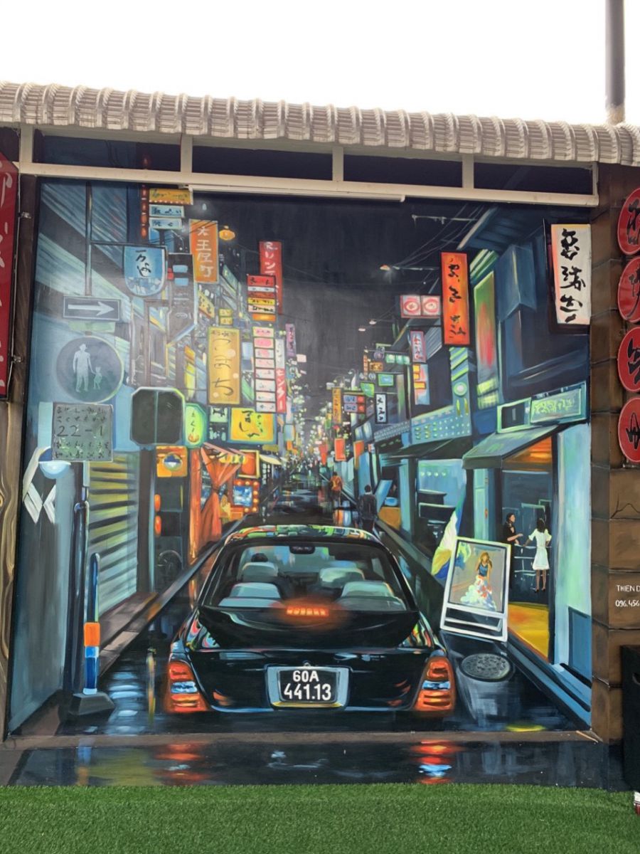 vẽ tranh tường 3d phát sáng phố HongKong