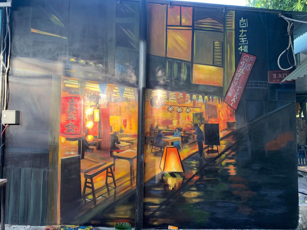 vẽ tranh tường 3d phát sáng phố HongKong