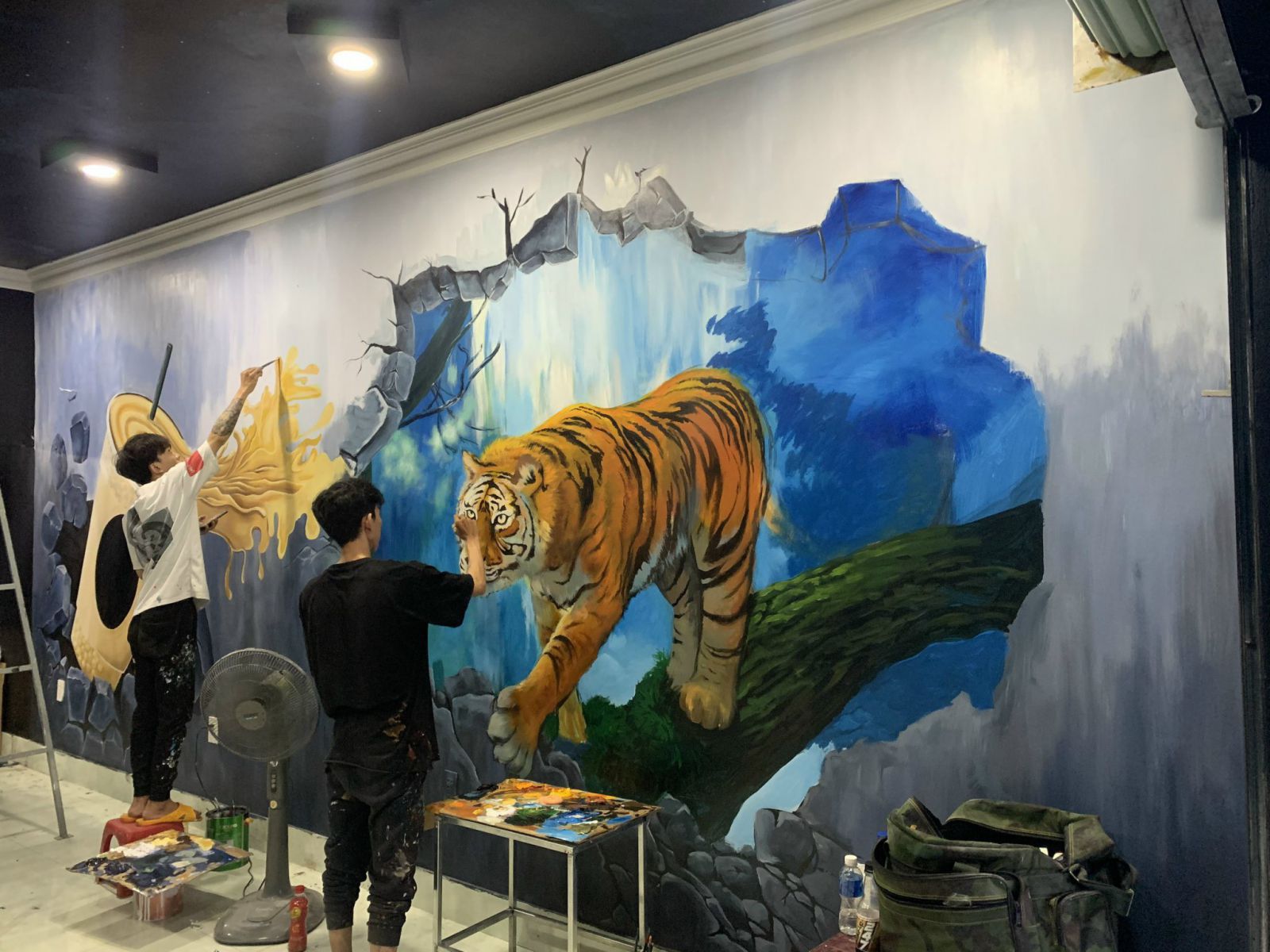 tranh trí quán trà sữa bằng vẽ tranh tường 3d