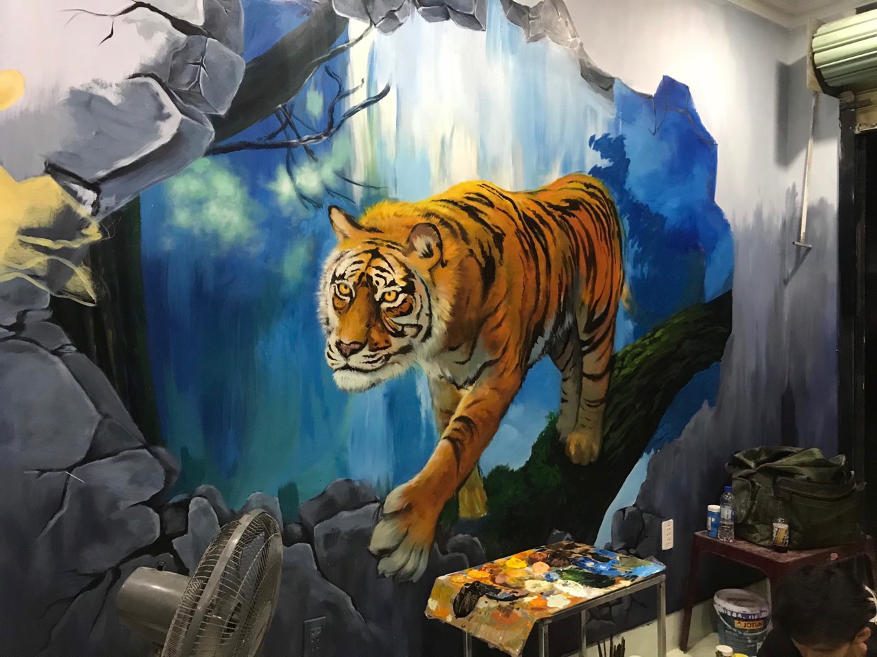 tranh trí quán trà sữa bằng vẽ tranh tường 3d