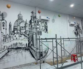 Vẽ Tranh Tường 2D Phong Cách Châu Âu Trang Trí Quán Trà Sữa Đẹp, Ấn Tượng