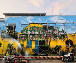 VẼ TRANH TƯỜNG VÀNG HOA GIẤY KHỔNG LỒ – TẠO ĐIỂM NHẤN NGHỆ THUẬT ẤN TƯỢNG
