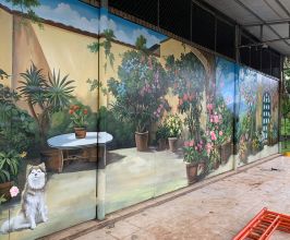 VẼ TRANH TƯỜNG 3D PHONG CẢNH CHÂU ÂU CHECK-IN CHO QUÁN CÀ PHÊ SÂN VƯỜN
