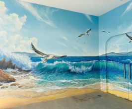 Vẽ tranh tường phong cảnh biển 3D – Điểm nhấn cho quán cà phê du lịch