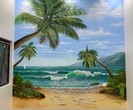 Vẽ tranh tường phong cảnh biển – Tạo không gian phòng ngủ thư giãn