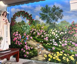 Vẽ tranh phong cảnh cho không gian Đức Mẹ Hoa Hồng
