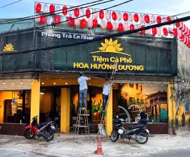 Vẽ tranh tường phố cổ Hội An cho quán cà phê