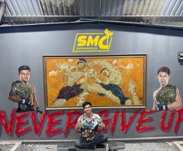 vẽ tranh tường Muay Thai, tranh tường võ thuật, vẽ nhân vật huyền thoại Muay Thai, tranh tường CLB M