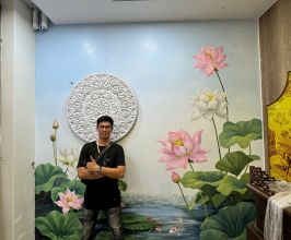 Vẽ Tranh Tường Phòng Thờ Hoa Sen Trang Nghiêm Và Tinh Tế