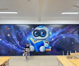 Vẽ Tranh Tường Lớp Robotics Tại Trường THPT, THCS & TH Hồng Bàng – Xuân Lộc, Đồng Nai