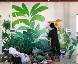 Vẽ trang trí Tropical cho không gian nhà ăn văn phòng
